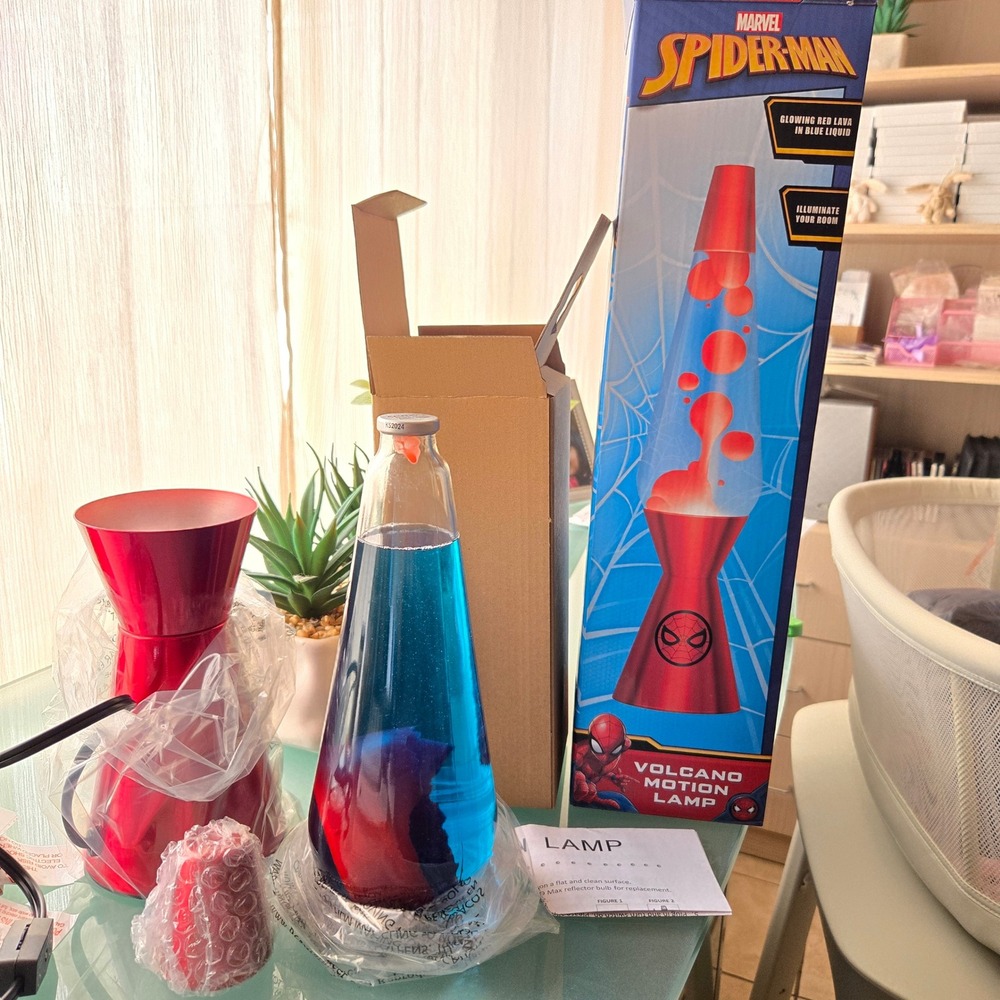 Marvel Spider-Man Motion Lamp Volcano Kids 16in Red Blue Lava Light Idea Nuova